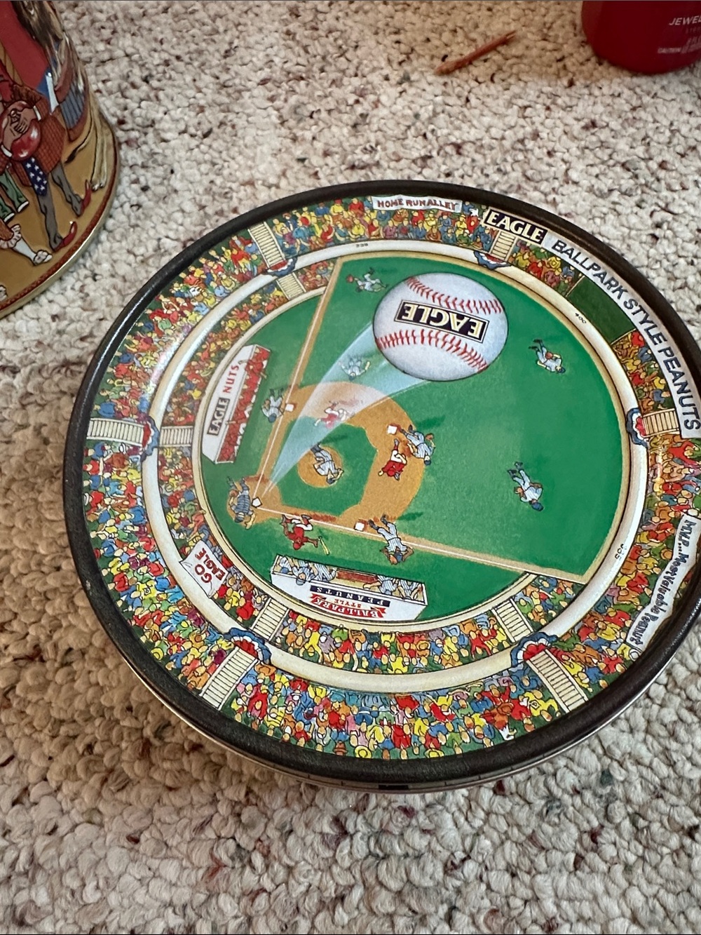 Vintage Ballpark Style Peanuts Tin — Green Baseball Field Design